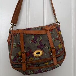 Fossil Floral Gray and Tan Shoulder Bag